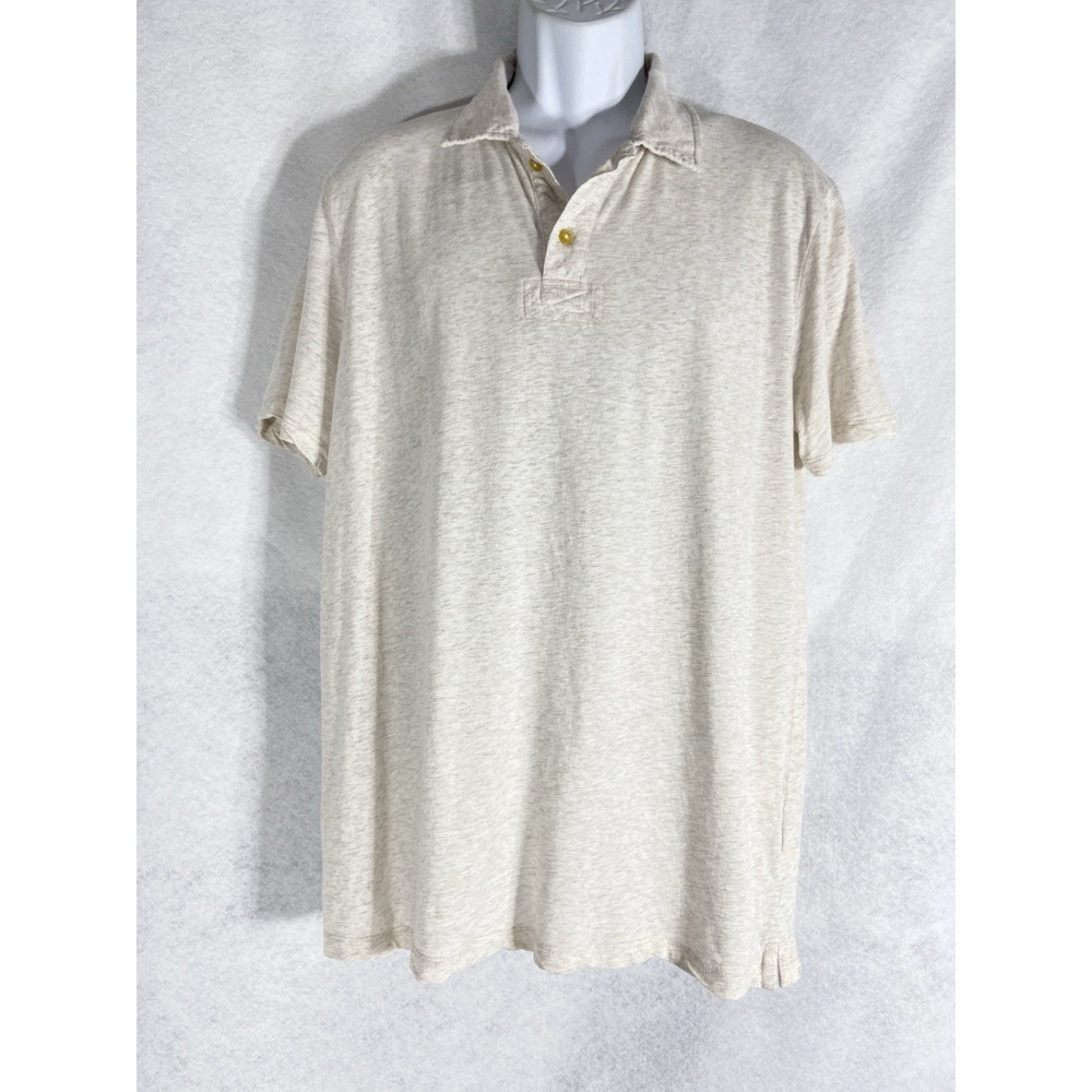 Taylor Stitch Polo Shirt Mens 42 Large Beige Short Sleeve Cotton Preppy